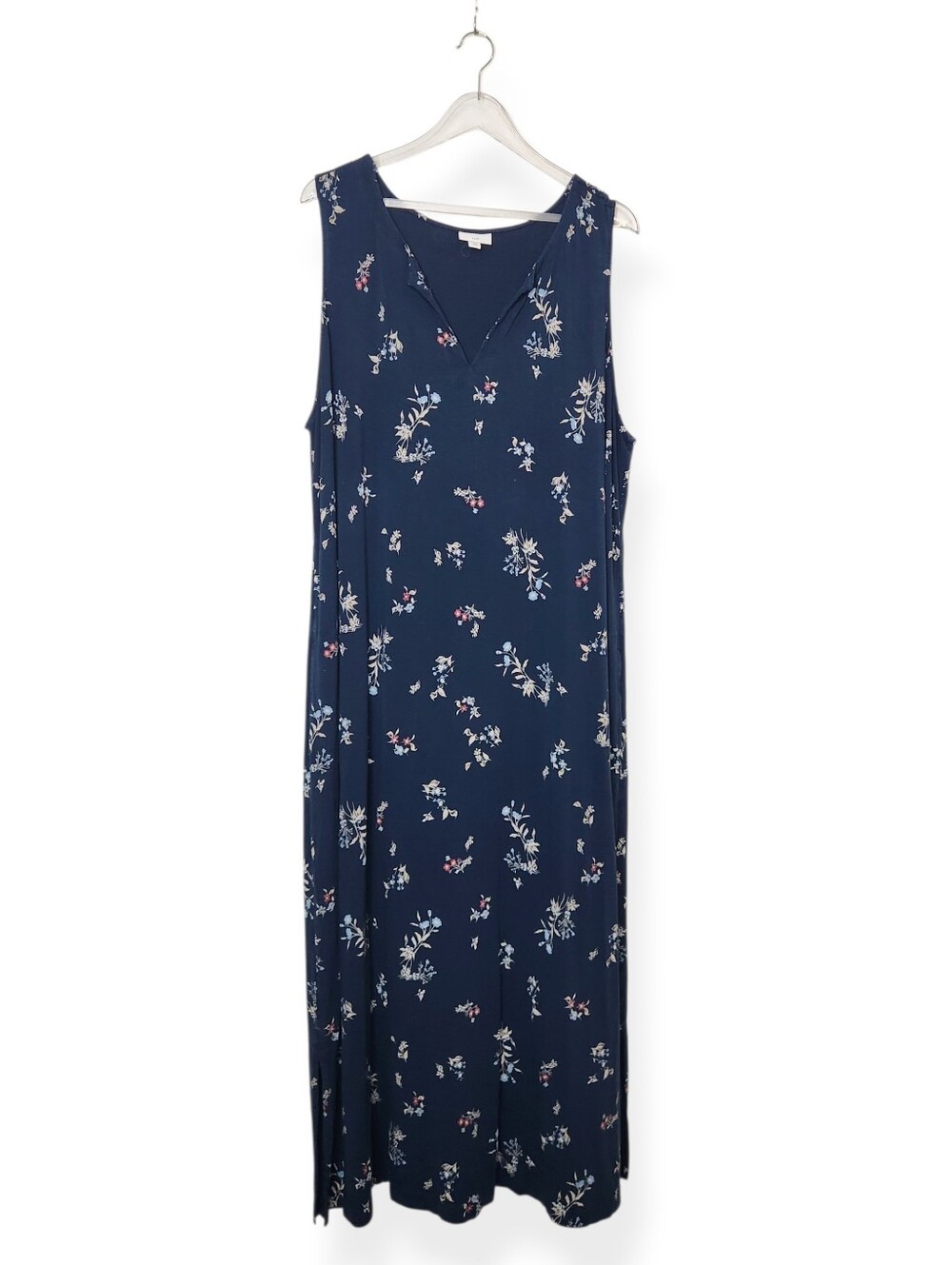 J. Jill Floral Print Navy Blue Sleeveless Knit Maxi Dress with Pockets Size 3X